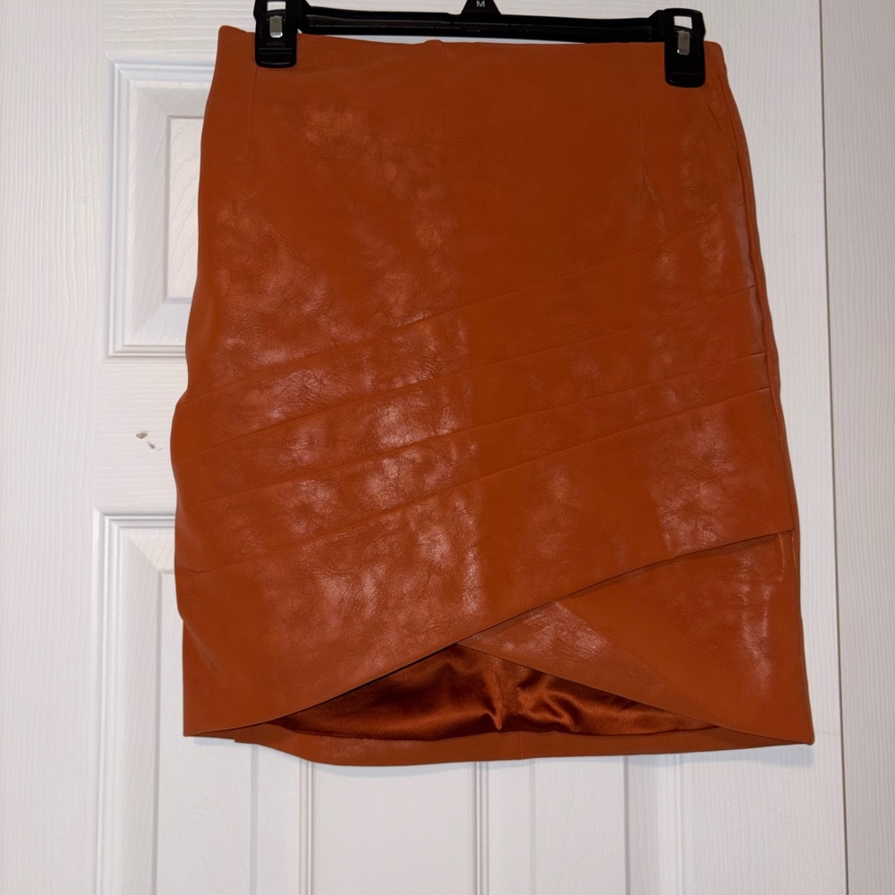 Guess Orange Faux Leather Wrap-Front Pencil Skirt